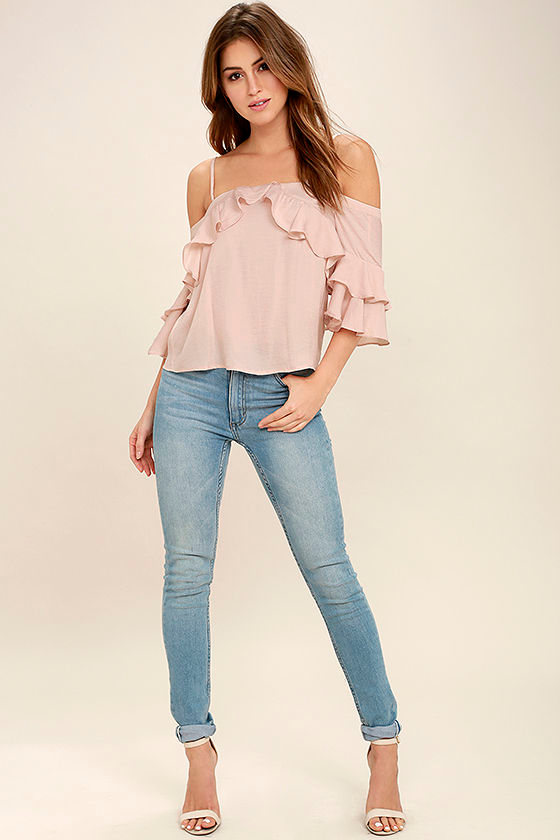 Cute Blush Pink Top - Off-The-Shoulder Top - Ruffled Top - $37.00
