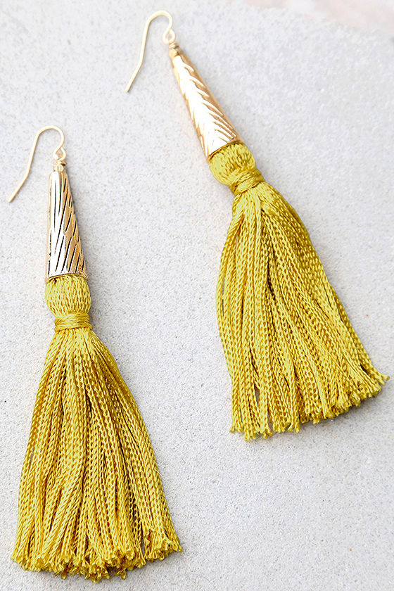 Vanessa Mooney Claudette Mustard Yellow Earrings Tassel Earrings