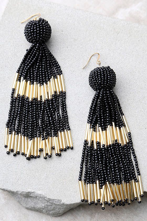 Vanessa Mooney Damzel Gold and Black Beaded Earrings 2