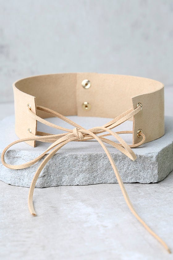 Be Good Beige Lace-Up Choker Necklace