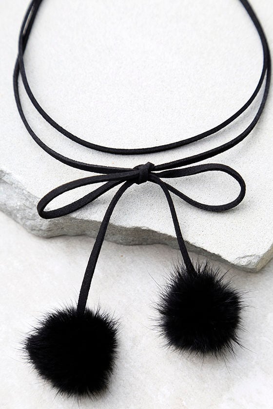 Dionne Black Pompom Wrap Necklace