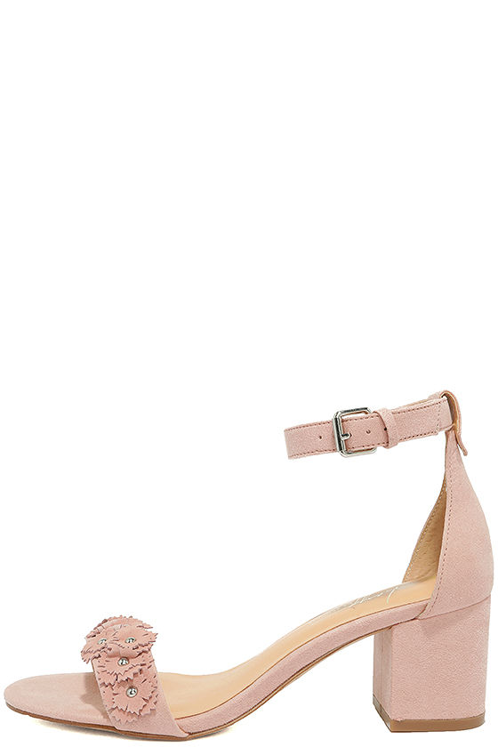 blush suede ankle strap heels