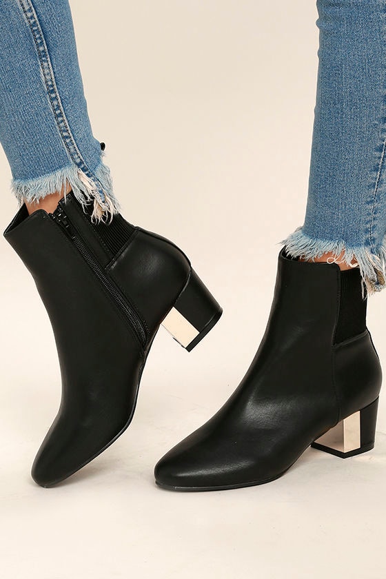 Cool Black Mid-Calf Boots - Block Heel Boots - Vegan Leather Boots ...