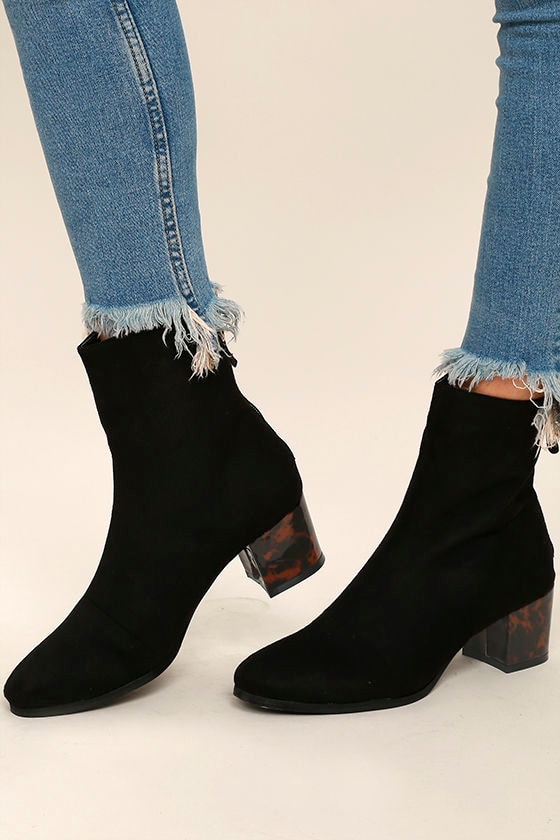 black suede boots with block heel