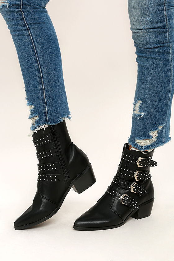Cool Black Mid-Calf Boots - Belted Boots - Studded Boots - $53.00 - Lulus