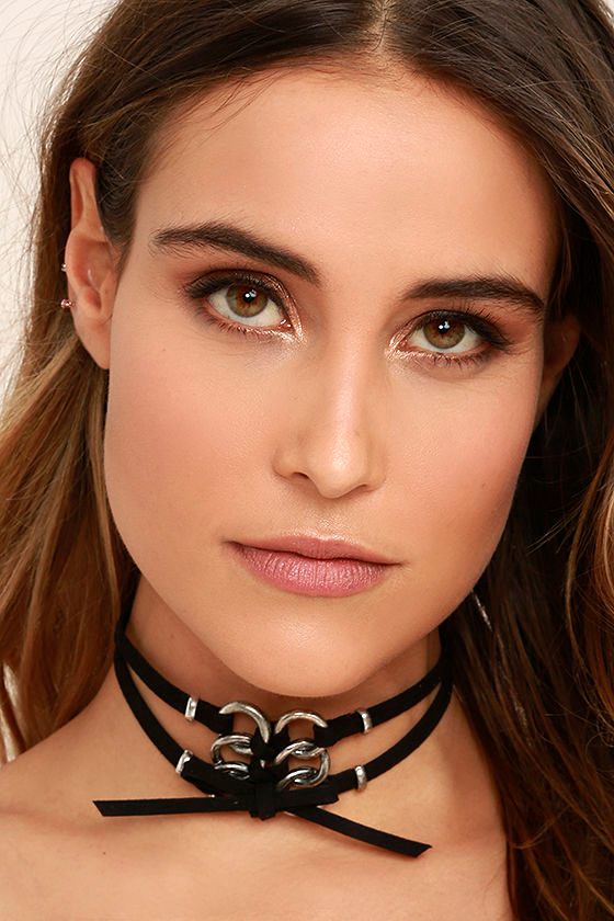 Cool Silver and Black Choker LaceUp Choker 15.00 Lulus