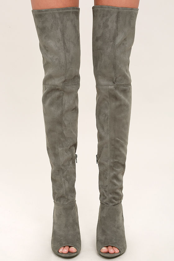 flat grey thigh high boots