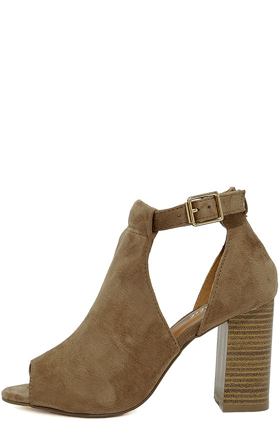 Sharri Taupe Suede Peep-Toe Booties 2