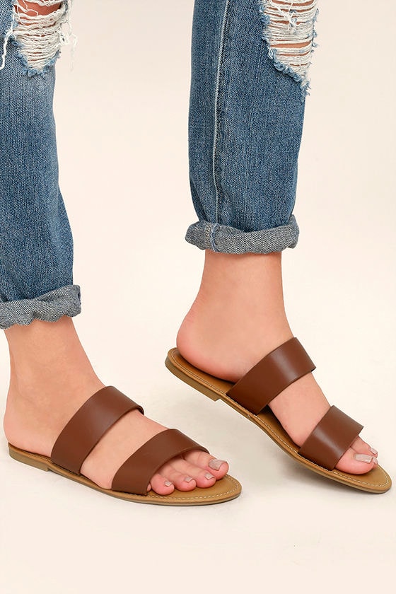 Cute Tan Slide Sandals - Vegan Leather Slide Sandals - Tan Sandals ...