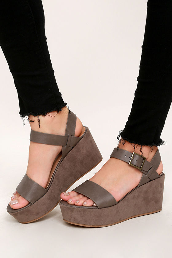 Cute Taupe Wedges  Vegan Suede Wedges  Platform  Wedges  