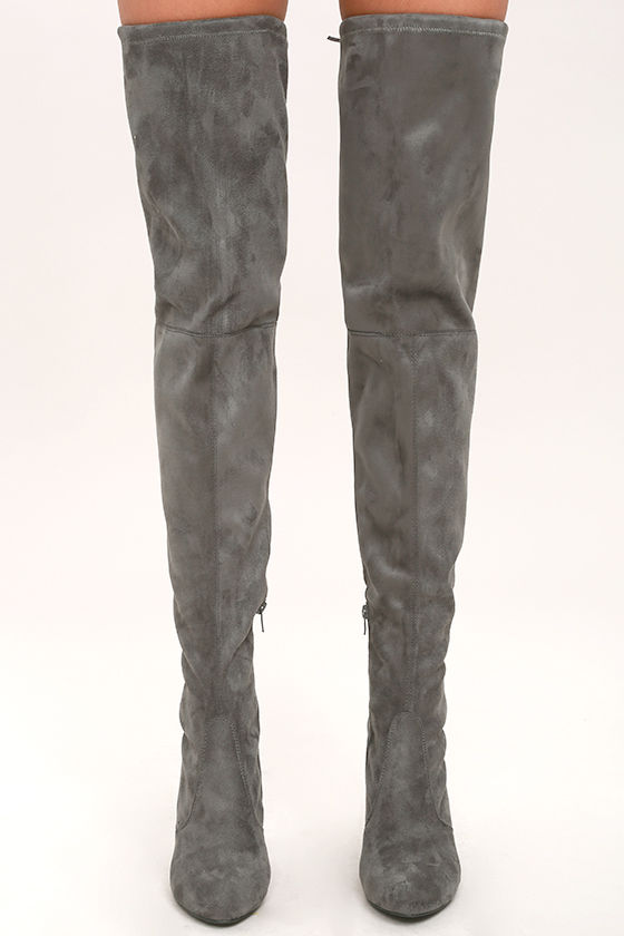thigh high grey boots
