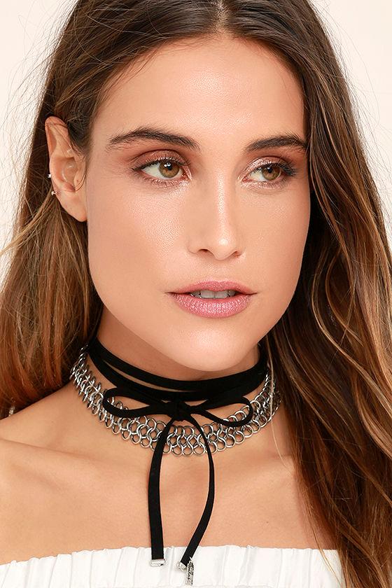 Cool Silver and Black Necklace - Wrap Necklace - Choker Necklace ...