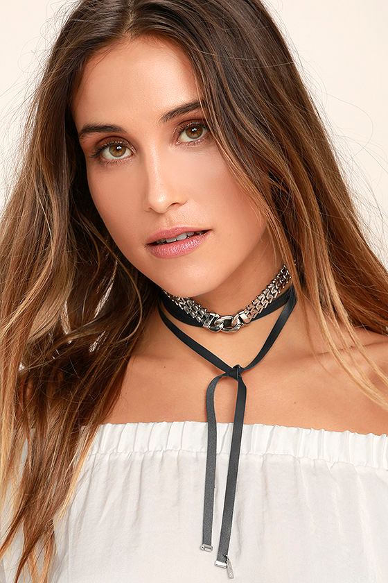 Cool Black and Silver Necklace Wrap Necklace Choker Necklace