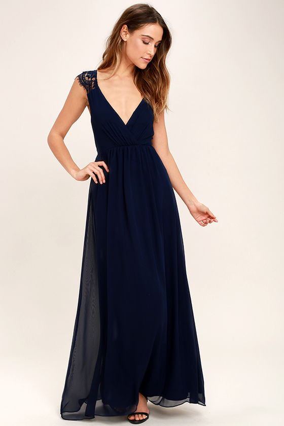 Lovely Navy Blue Dress - Maxi Dress - Lace Dress - Gown - $109.00 - Lulus