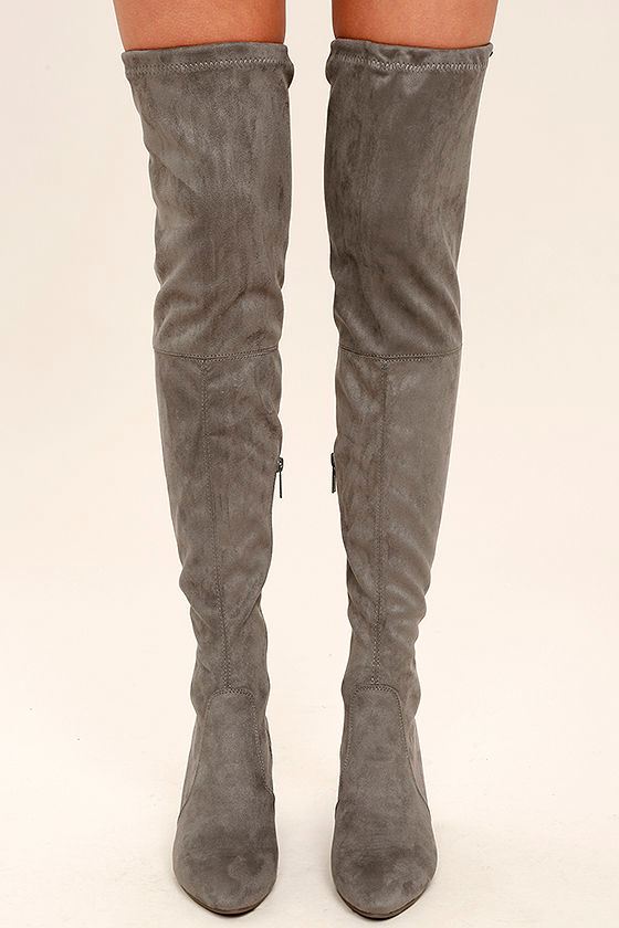 gray suede over the knee boots
