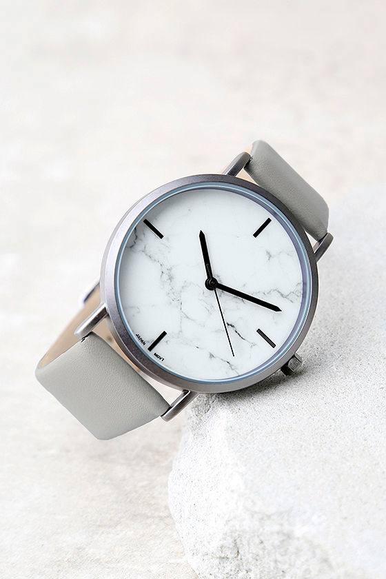 Chic White and Grey Marble Watch Vegan Leather Watch Gunmetal Watch