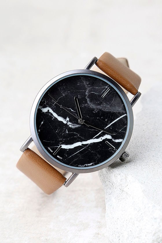 Clock Out Black and Brown Marble Watch