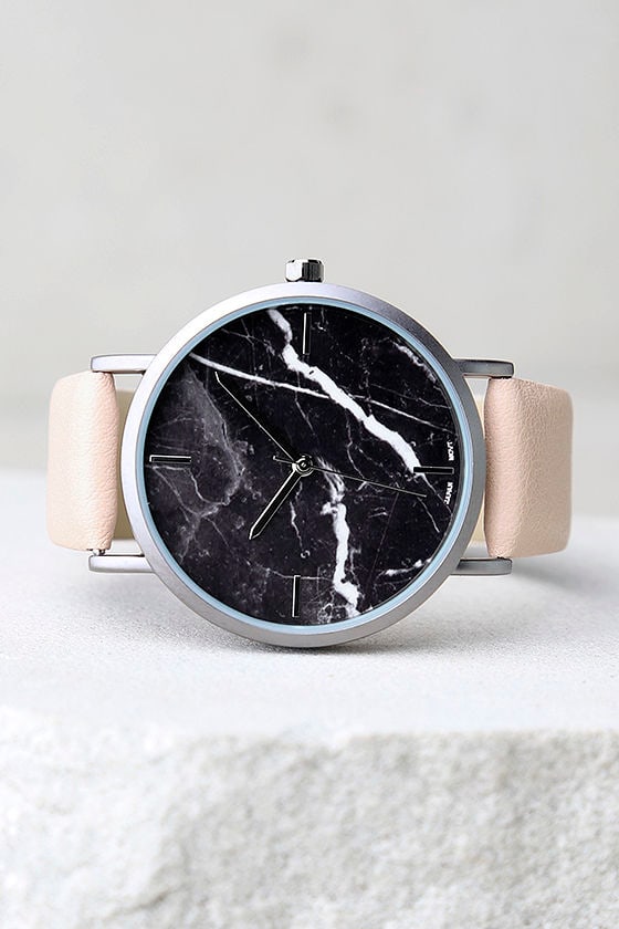 Clock Out Black and Blush Marble Watch