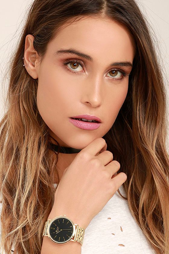 Chic Shiny Gold Watch Linked Watch Black and Gold Watch 24.00