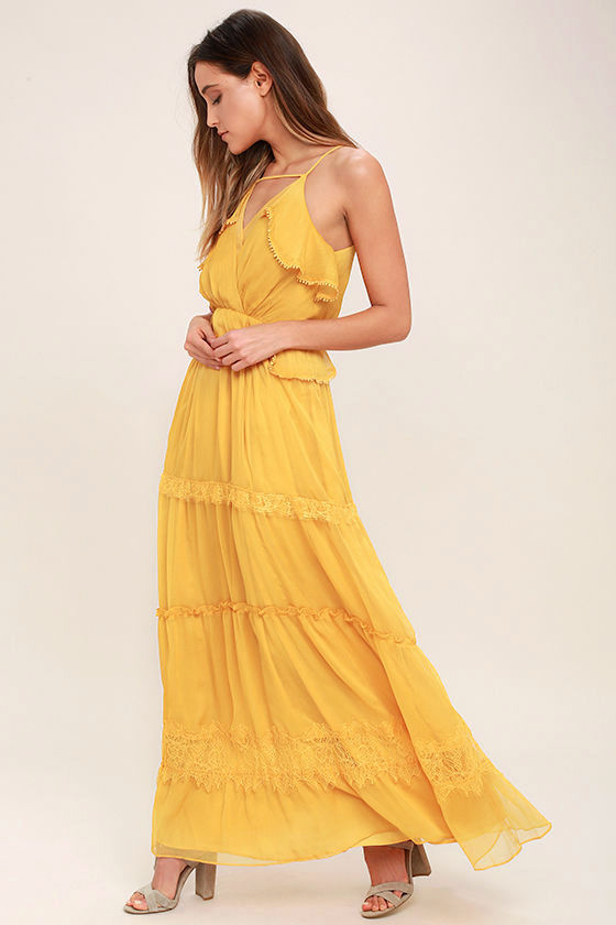 Adelyn Rae I Know Your Secret Golden Yellow Lace Maxi Dress
