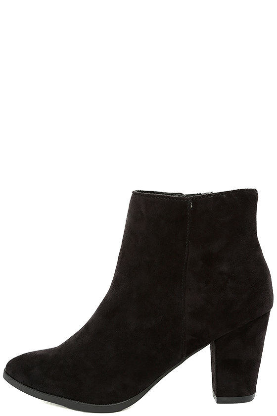 black suede bootie block heel