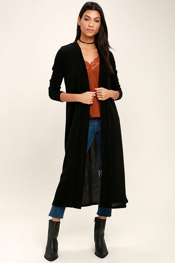 Chic Black Cardigan Long Cardigan Sweater Open Front Cardigan 45