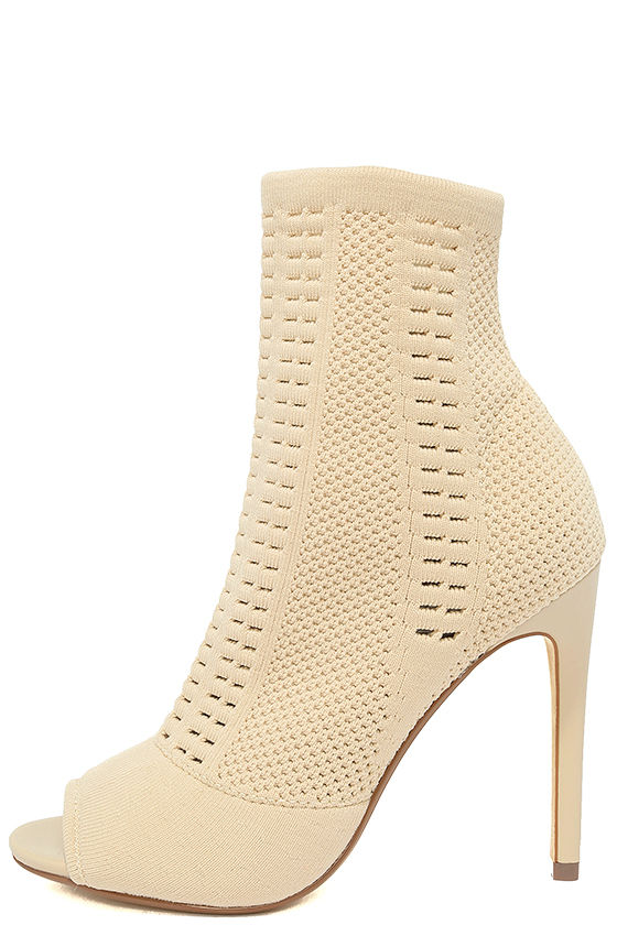 Steve Madden Candid Nude Knit High Heel Peep-Toe Booties 2
