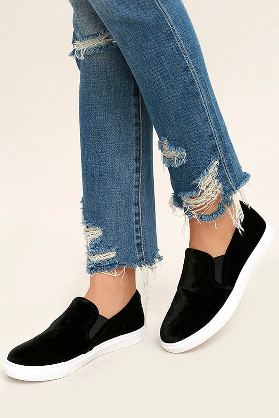 black velvet slip on sneakers