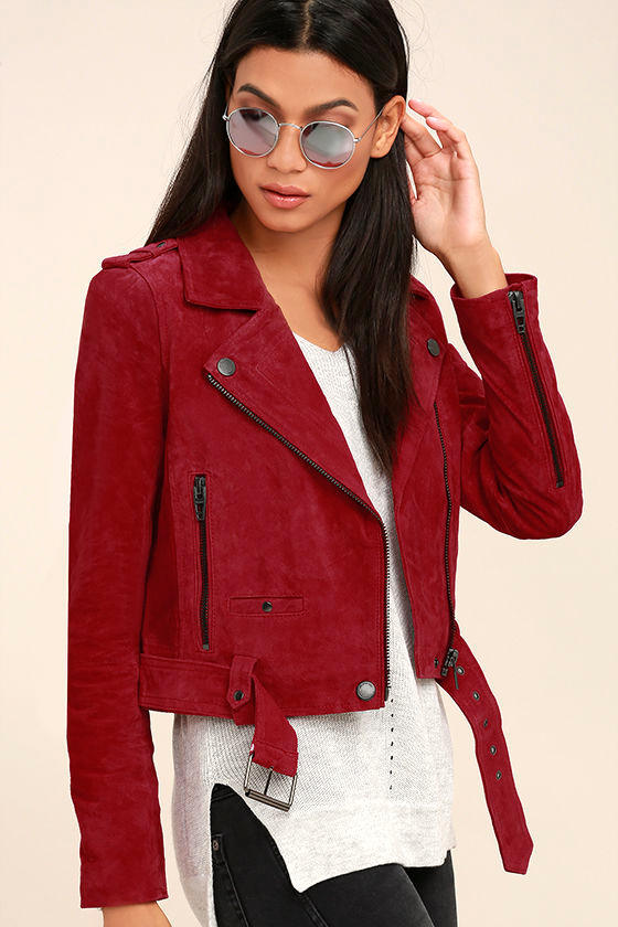 Blank NYC Backhanded Red Suede Leather Moto Jacket 1