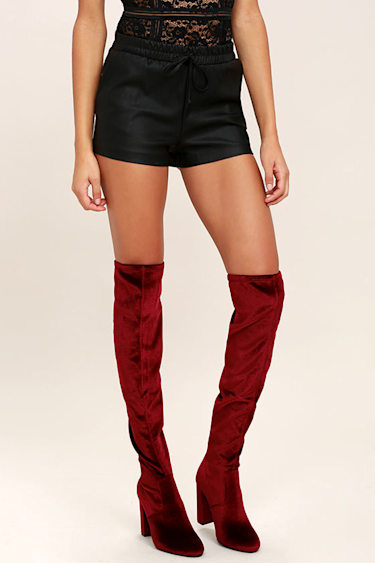 Steve Madden Emotionv Burgundy Velvet Boots Over the Knee