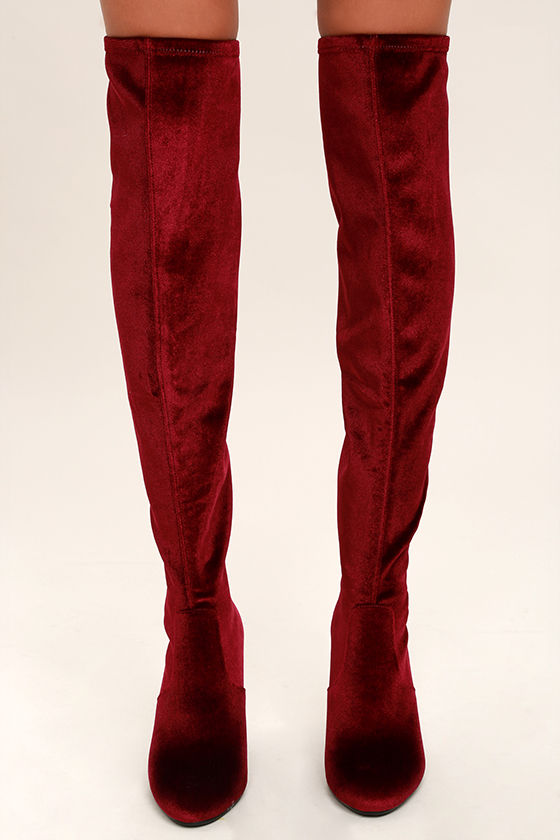 Steve Madden Emotionv Burgundy Velvet Over the Knee Boots 2