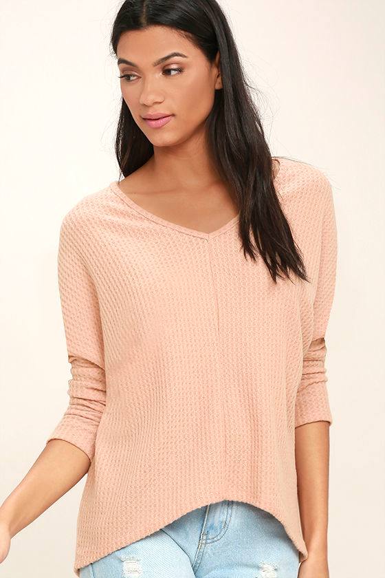 Cozy Blush Top Long Sleeve Top Thermal Top Waffle Knit Top 39.