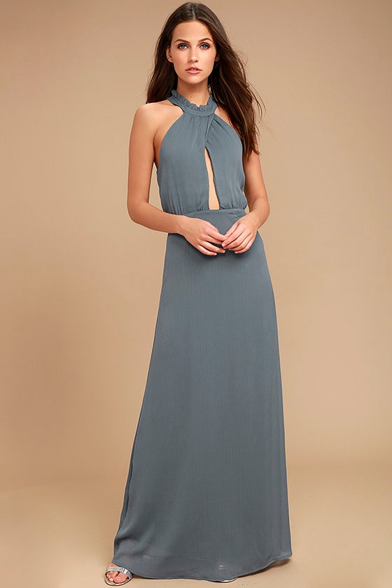 Stunning Slate Grey Maxi Dress - Cutout Maxi Dress - Sleeveless Maxi ...