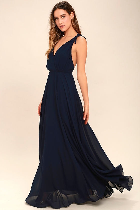 Lovely Navy Blue Maxi Dress - Backless Maxi Dress - Blue Gown - $84.00