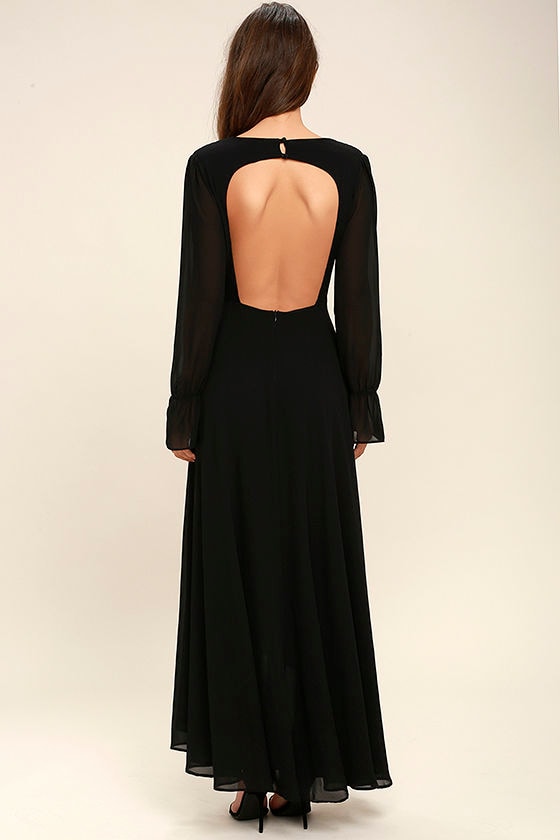 Stunning Black Maxi Dress - Backless Maxi - Long Sleeve Maxi - $58.00