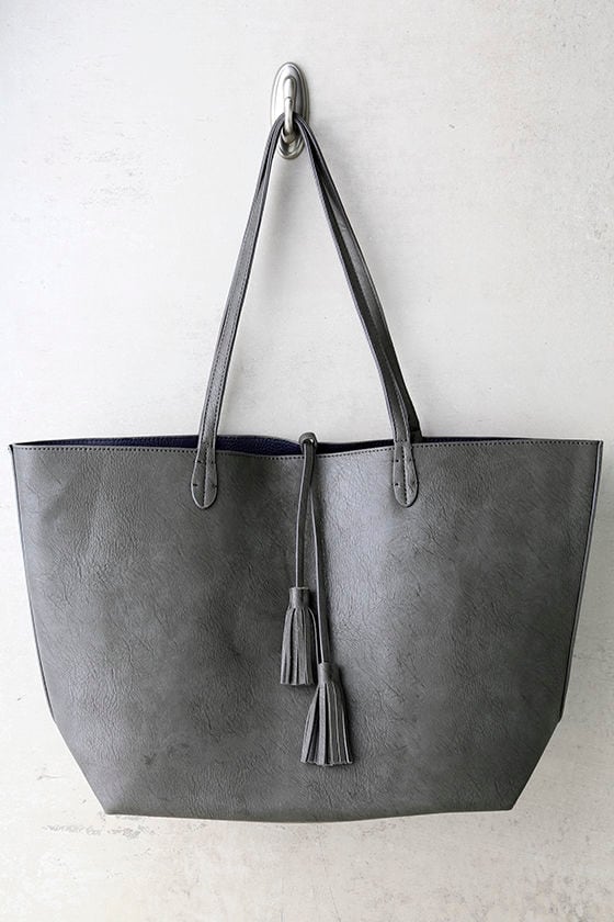 Classic Charcoal Grey Reversible Tote - Vegan Leather Tote - Reversible ...