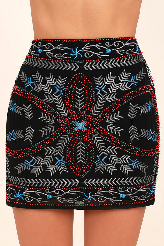 Cool Black Beaded Skirt Beaded Skirt Embroidered Skirt