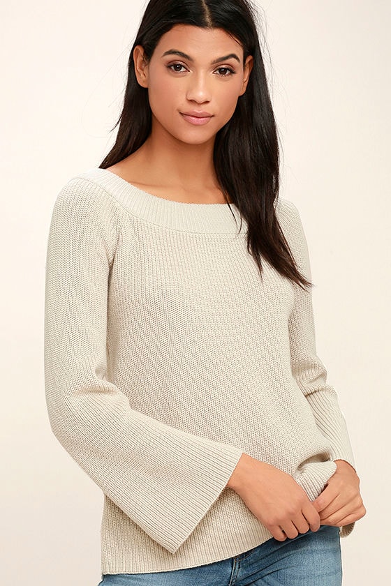 Cute Beige Sweater - Bateau Sweater - Bell Sleeve Sweater - $54.00 - Lulus