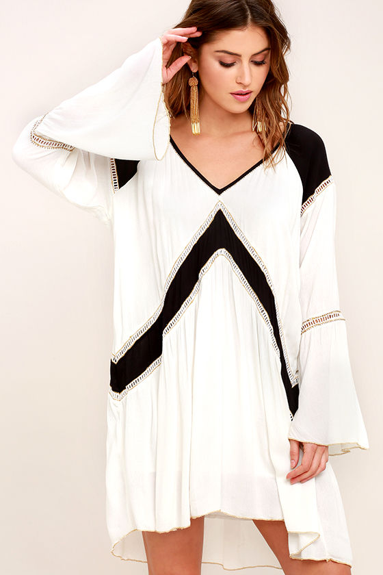 black white long sleeve dress