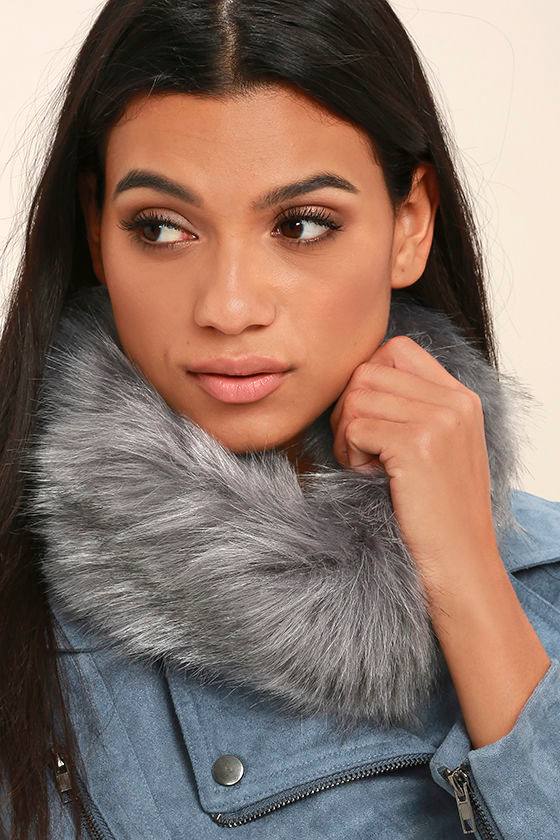 Chic Grey Faux Fur Scarf Faux Fur Infinity Scarf Faux Fur Stole