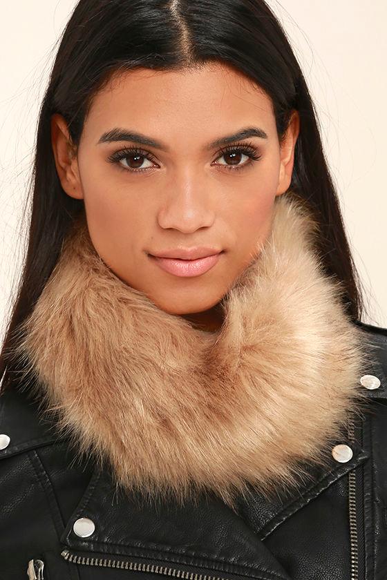 Chic Light Brown Faux Fur Scarf Faux Fur Infinity Scarf Faux Fur
