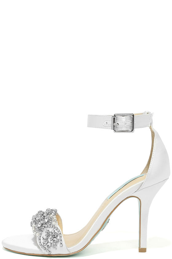 Blue by Betsey Johnson Gina Ivory Satin Ankle Strap Heels