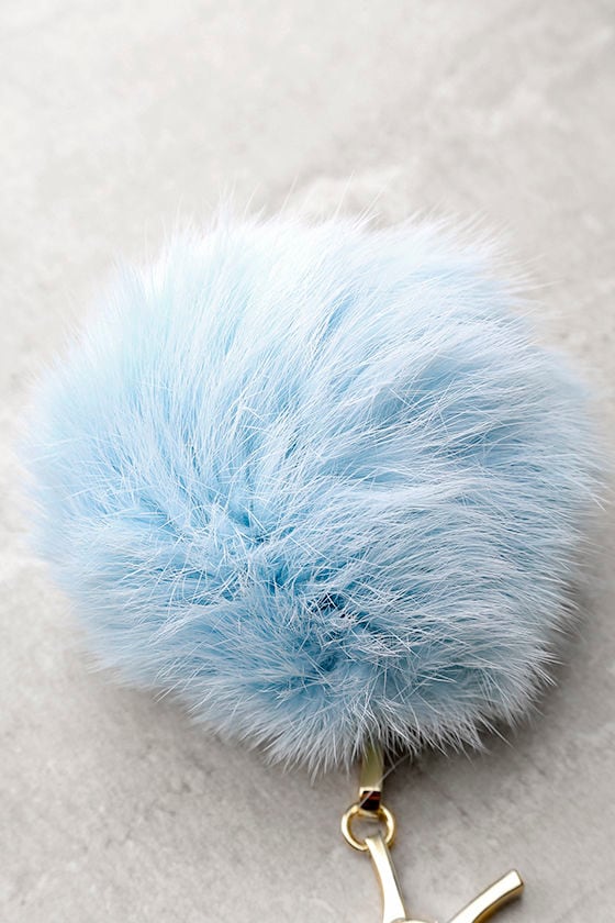 Pom and Circumstance Light Blue Fur Pompom Key Chain