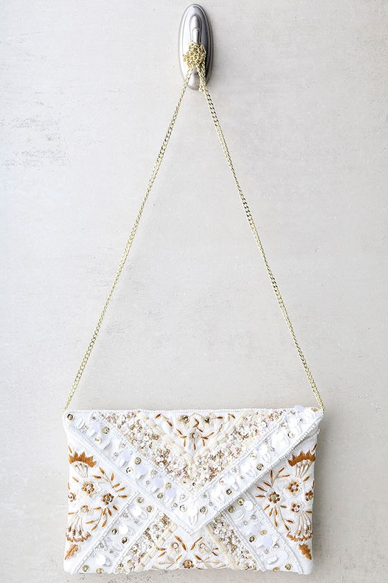 Lovely Cream Clutch Beaded Clutch Envelope Clutch 41.00 Lulus
