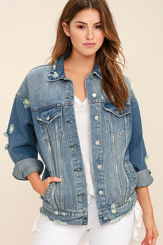 Cool Denim Jacket - Distressed Denim Jacket - Oversized Denim Jacket ...