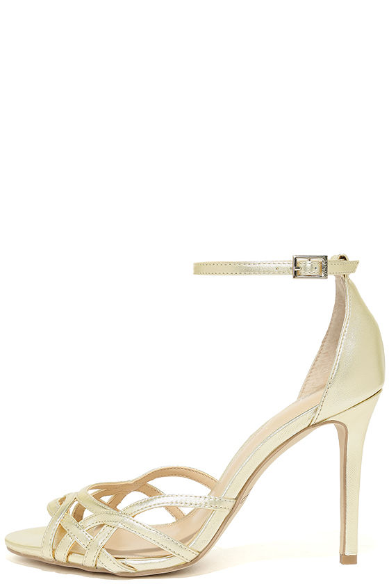 Jewel by Badgley Mischka Haskell II Gold Ankle Strap Heels 2