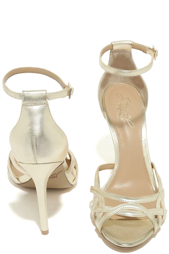Jewel by Badgley Mischka Haskell II Gold Ankle Strap Heels