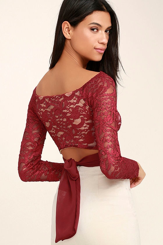 That's My Girl Wine Red Lace Crop Top