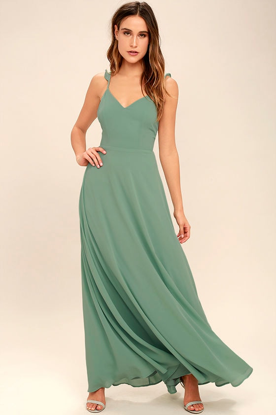 Lovely Sage Green Dress - Maxi Dress 