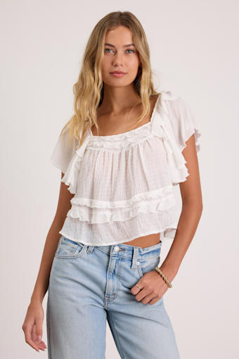 Definitely Angelic White Ruffled Short Sleeve Top 1